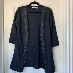 Ravel Black Open-Front Knit Cardigan‎ with Origami Ribbon Trim – Chic & Modern S